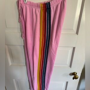 Aviator Nation Pink Sweatpants with Rainbow Detail
